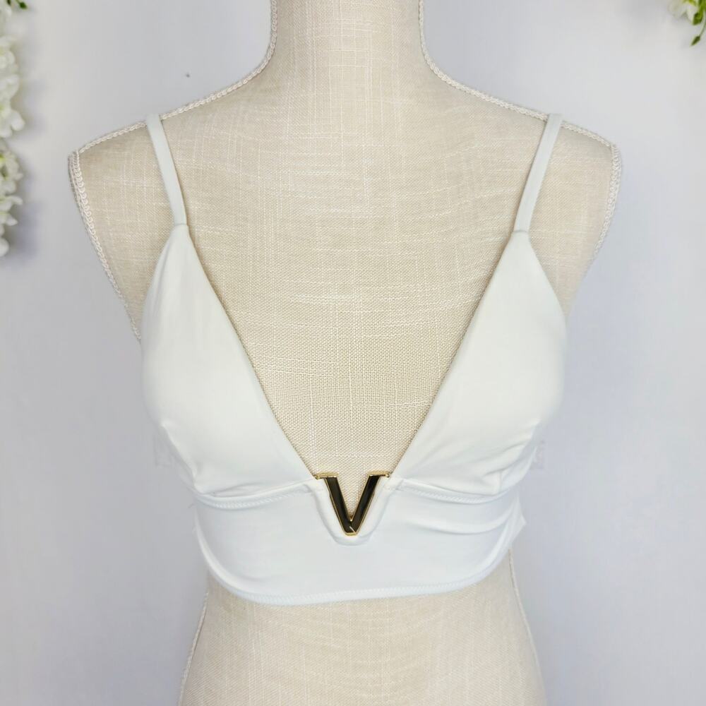 Victoria’s Secret White Bikini Top Medium V Hardware Bralette Minimal Clean Girl